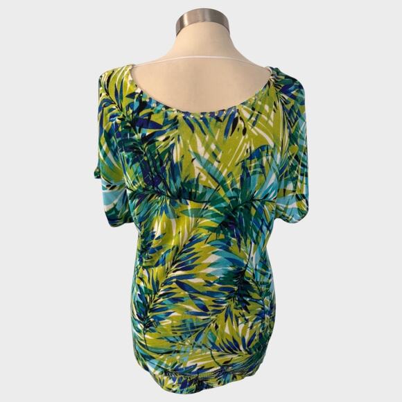 Cache Small Viscose Sweater Short Sleeve Green Tropical Lightweight Sweater - Picture 4 of 7